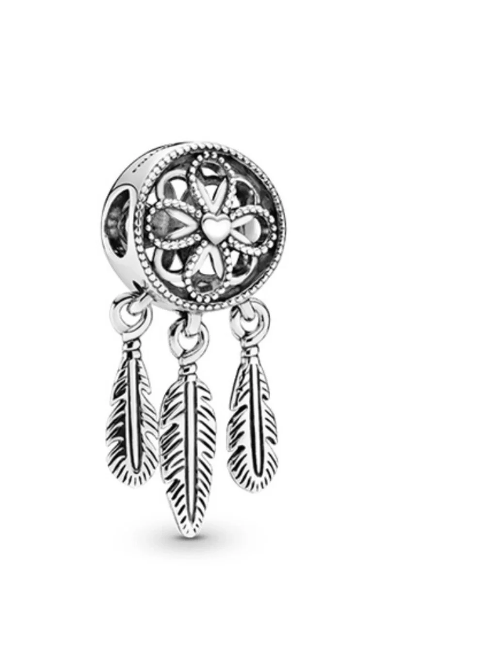 Pandora Silver Dreamcatcher Dangle Charm with Feathers